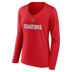 Ottawa Senators Women's Personalized Name & Number Midfielder Long Sleeve V-Neck T-Shirt Red