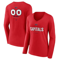 Washington Capitals Women's Personalized Name & Number Midfielder Long Sleeve V-Neck T-Shirt Red