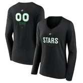 Dallas Stars Women's Personalized Name & Number Midfielder Long Sleeve V-Neck T-Shirt Black