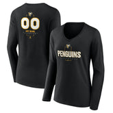 Pittsburgh Penguins Women's Personalized Name & Number Midfielder Long Sleeve V-Neck T-Shirt Black