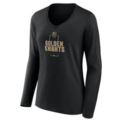 Vegas Golden Knights Women's Personalized Name & Number Midfielder Long Sleeve V-Neck T-Shirt Black