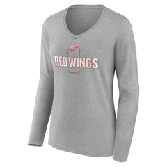Detroit Red Wings Women's Personalized Name & Number Midfielder Long Sleeve V-Neck T-Shirt Gray
