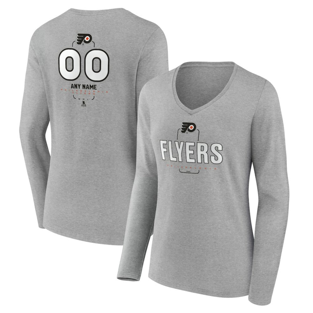 Philadelphia Flyers Women's Personalized Name & Number Midfielder Long Sleeve V-Neck T-Shirt Gray