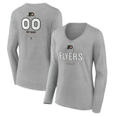 Philadelphia Flyers Women's Personalized Name & Number Midfielder Long Sleeve V-Neck T-Shirt Gray