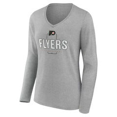 Philadelphia Flyers Women's Personalized Name & Number Midfielder Long Sleeve V-Neck T-Shirt Gray
