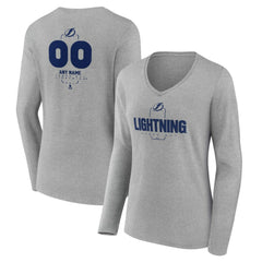 Tampa Bay Lightning Women's Personalized Name & Number Midfielder Long Sleeve V-Neck T-Shirt Gray