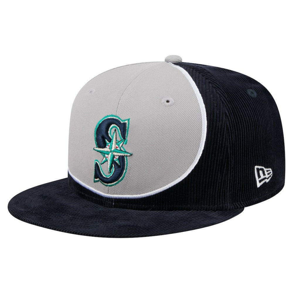 Seattle Mariners Retro Split Corduroy Snapback Hat - Navy/Gray | New Era