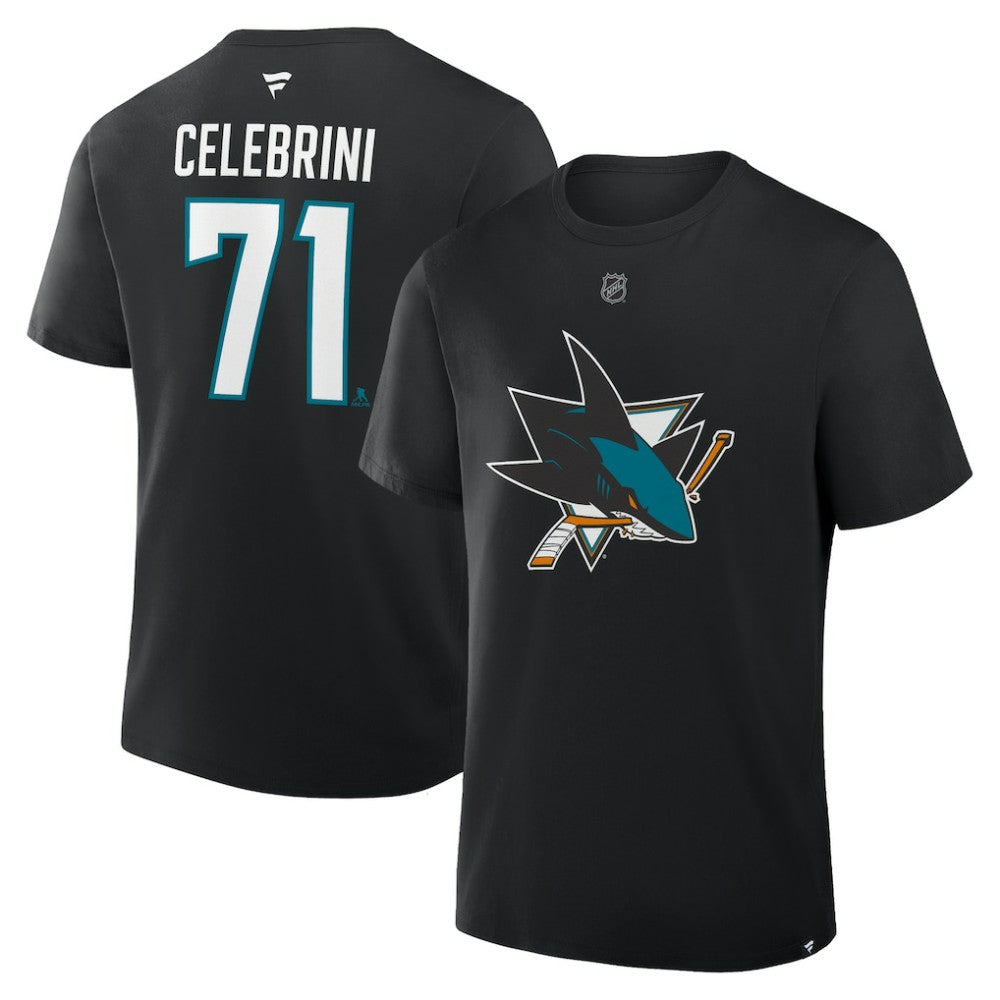 Macklin Celebrini San Jose Sharks Fanatics Authentic Stack Name & Number T-Shirt Black