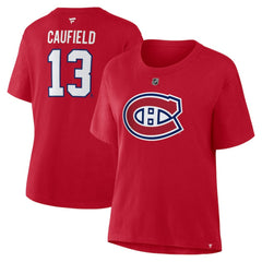 Cole Caufield Montreal Canadiens Fanatics Women's Authentic Stack Name & Number T-Shirt Red