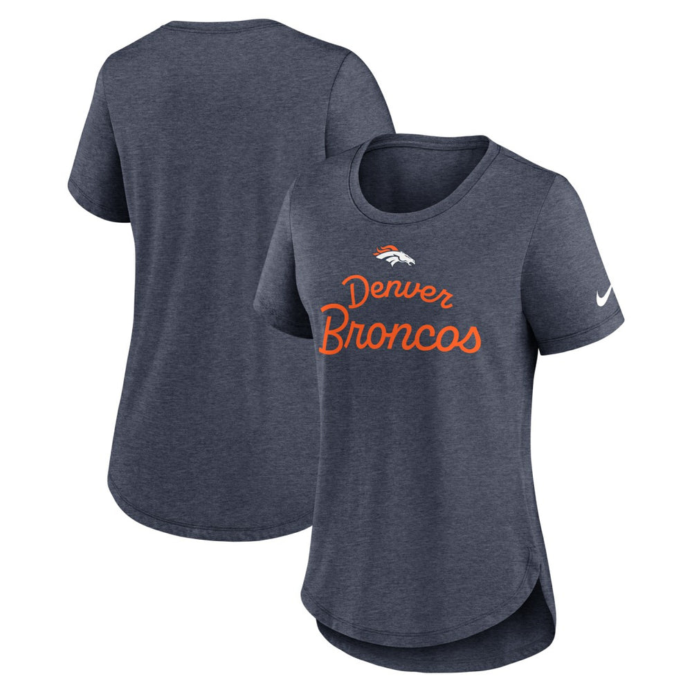 Denver Broncos Women's Script Tri-Blend T-Shirt - Navy | Nike on sale