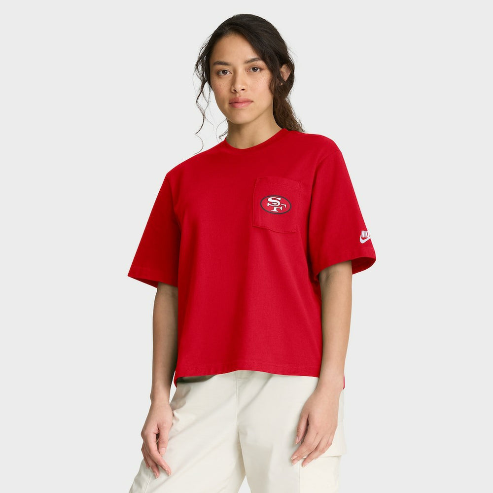 San Francisco 49ers Women's Rewind Pocket Boxy T-Shirt - Scarlet | Nike sale