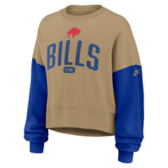 Buffalo Bills Women's Oversized Rewind Pullover Sweatshirt - Tan | Nike for sale