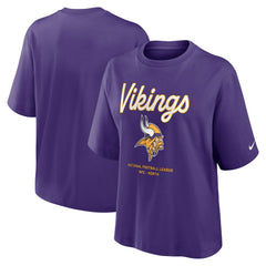 Minnesota Vikings Women's Essential Script Relaxed Boxy T-Shirt - Purple | Nike cheap