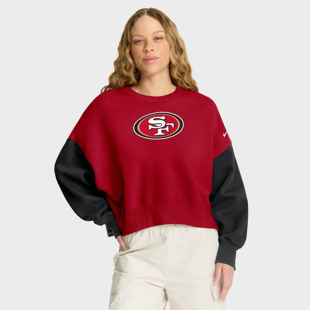 San Francisco 49ers Women's Oversized Color-Block Pullover Sweatshirt - Scarlet | Nike sale