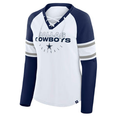 Dallas Cowboys Women's Redzone Blitz Package Raglan Lace-Up V-Neck Long Sleeve T-Shirt - White/Navy for sale