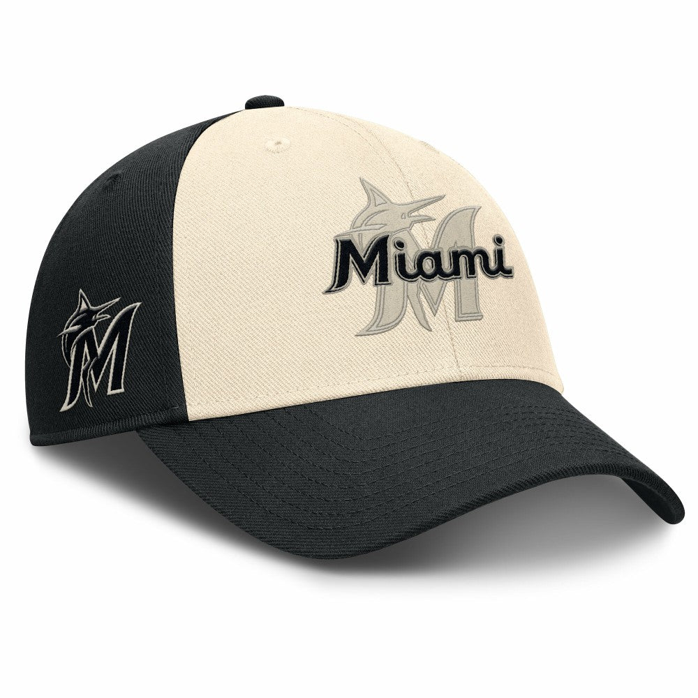 Miami Marlins Statement Club Performance Adjustable Hat - Black/Natural | Nike