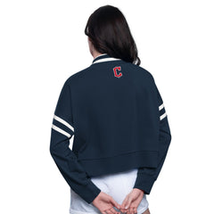 Cleveland Guardians Starter Women's Power Play Cropped Pullover Sweatshirt - Navy