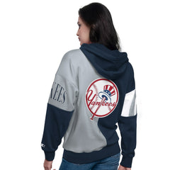 New York Yankees Starter Women's Curve Ball Full Zip Hoodie Sweatshirt - Navy/Gray