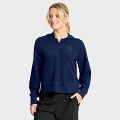 Seattle Kraken Fanatics Women's Authentic Pro Road Tri-Blend Quarter-Zip Hoodie Deep Sea Blue