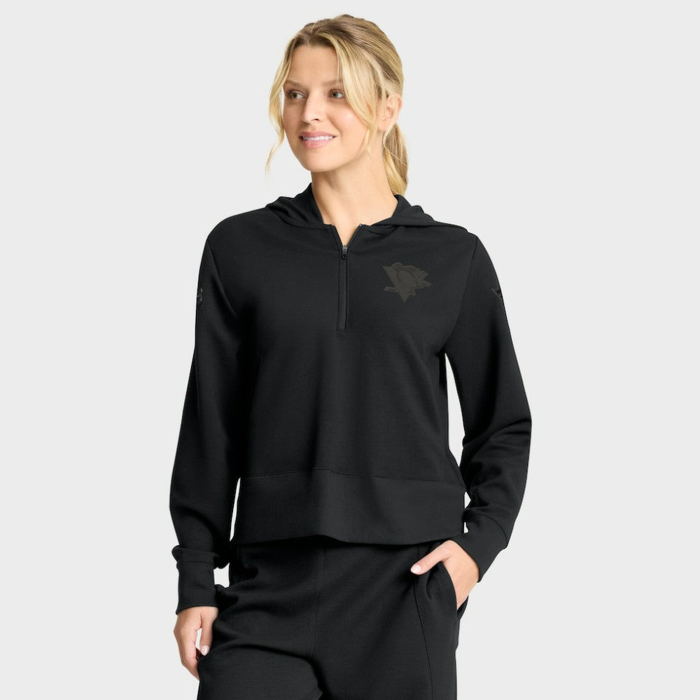 Pittsburgh Penguins Fanatics Women's Authentic Pro Road Tri-Blend Quarter-Zip Hoodie Black