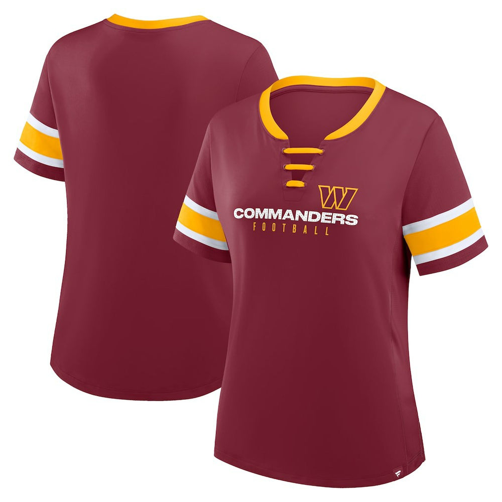 Washington Commanders Women's Redzone Draw Play Athena Lace-Up T-Shirt - Burgundy on sale