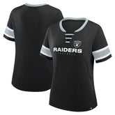 Las Vegas Raiders Women's Redzone Draw Play Athena Lace-Up T-Shirt - Black cheap