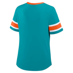 Miami Dolphins Women's Redzone Draw Play Athena Lace-Up T-Shirt - Aqua cheap