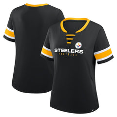 Pittsburgh Steelers Women's Redzone Draw Play Athena Lace-Up T-Shirt - Black cheap
