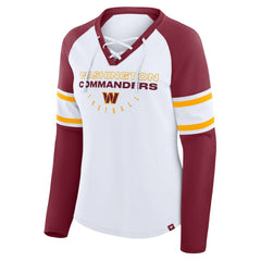 Washington Commanders Women's Redzone Blitz Package Raglan Lace-Up V-Neck Long Sleeve T-Shirt - White/Burgundy online