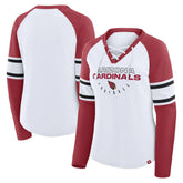 Arizona Cardinals Women's Redzone Blitz Package Raglan Lace-Up V-Neck Long Sleeve T-Shirt - White/Cardinal sale