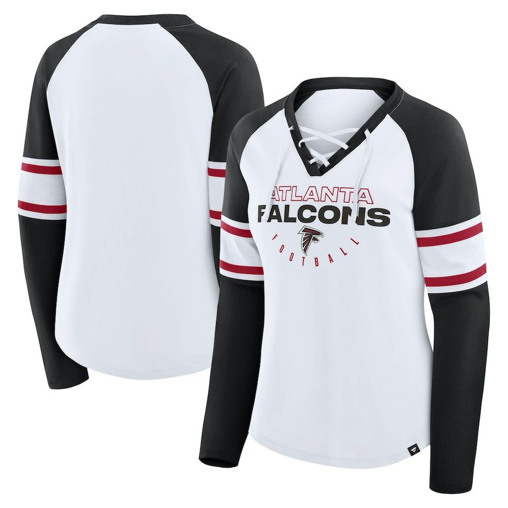 Atlanta Falcons Women's Redzone Blitz Package Raglan Lace-Up V-Neck Long Sleeve T-Shirt - White/Black online