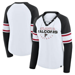 Atlanta Falcons Women's Redzone Blitz Package Raglan Lace-Up V-Neck Long Sleeve T-Shirt - White/Black online