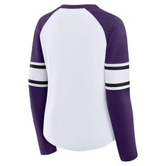 Baltimore Ravens Women's Redzone Blitz Package Raglan Lace-Up V-Neck Long Sleeve T-Shirt - White/Purple sale