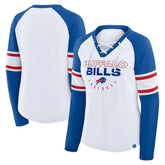 Buffalo Bills Women's Redzone Blitz Package Raglan Lace-Up V-Neck Long Sleeve T-Shirt - White/Royal sale