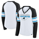 Carolina Panthers Women's Redzone Blitz Package Raglan Lace-Up V-Neck Long Sleeve T-Shirt - White/Black outlet