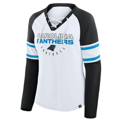 Carolina Panthers Women's Redzone Blitz Package Raglan Lace-Up V-Neck Long Sleeve T-Shirt - White/Black outlet