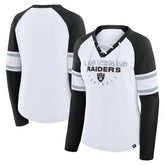 Las Vegas Raiders Women's Redzone Blitz Package Raglan Lace-Up V-Neck Long Sleeve T-Shirt - White/Black cheap