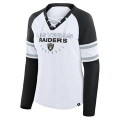 Las Vegas Raiders Women's Redzone Blitz Package Raglan Lace-Up V-Neck Long Sleeve T-Shirt - White/Black cheap
