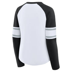 Las Vegas Raiders Women's Redzone Blitz Package Raglan Lace-Up V-Neck Long Sleeve T-Shirt - White/Black cheap