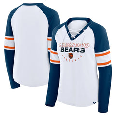 Chicago Bears Women's Redzone Blitz Package Raglan Lace-Up V-Neck Long Sleeve T-Shirt - White/Navy discount