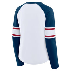 Houston Texans Women's Redzone Blitz Package Raglan Lace-Up V-Neck Long Sleeve T-Shirt - White/Navy discount
