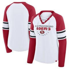San Francisco 49ers Women's Redzone Blitz Package Raglan Lace-Up V-Neck Long Sleeve T-Shirt - White/Scarlet cheap