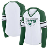 New York Jets Women's Redzone Blitz Package Raglan Lace-Up V-Neck Long Sleeve T-Shirt - White/Green cheap