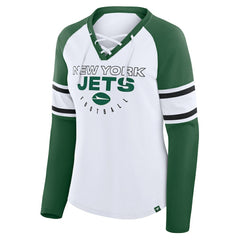 New York Jets Women's Redzone Blitz Package Raglan Lace-Up V-Neck Long Sleeve T-Shirt - White/Green cheap