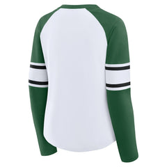 New York Jets Women's Redzone Blitz Package Raglan Lace-Up V-Neck Long Sleeve T-Shirt - White/Green cheap