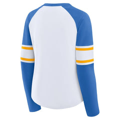 Los Angeles Chargers Women's Redzone Blitz Package Raglan Lace-Up V-Neck Long Sleeve T-Shirt - White/Powder Blue discount