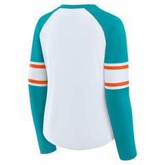Miami Dolphins Women's Redzone Blitz Package Raglan Lace-Up V-Neck Long Sleeve T-Shirt - White/Aqua outlet