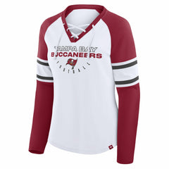 Tampa Bay Buccaneers Women's Redzone Blitz Package Raglan Lace-Up V-Neck Long Sleeve T-Shirt - White/Red sale