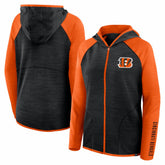 Cincinnati Bengals Women's Redzone End Around Pass Raglan Full-Zip Hoodie - Black/Orange for sale