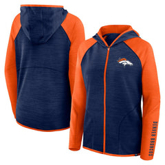 Denver Broncos Women's Redzone End Around Pass Raglan Full-Zip Hoodie - Navy/Orange on sale